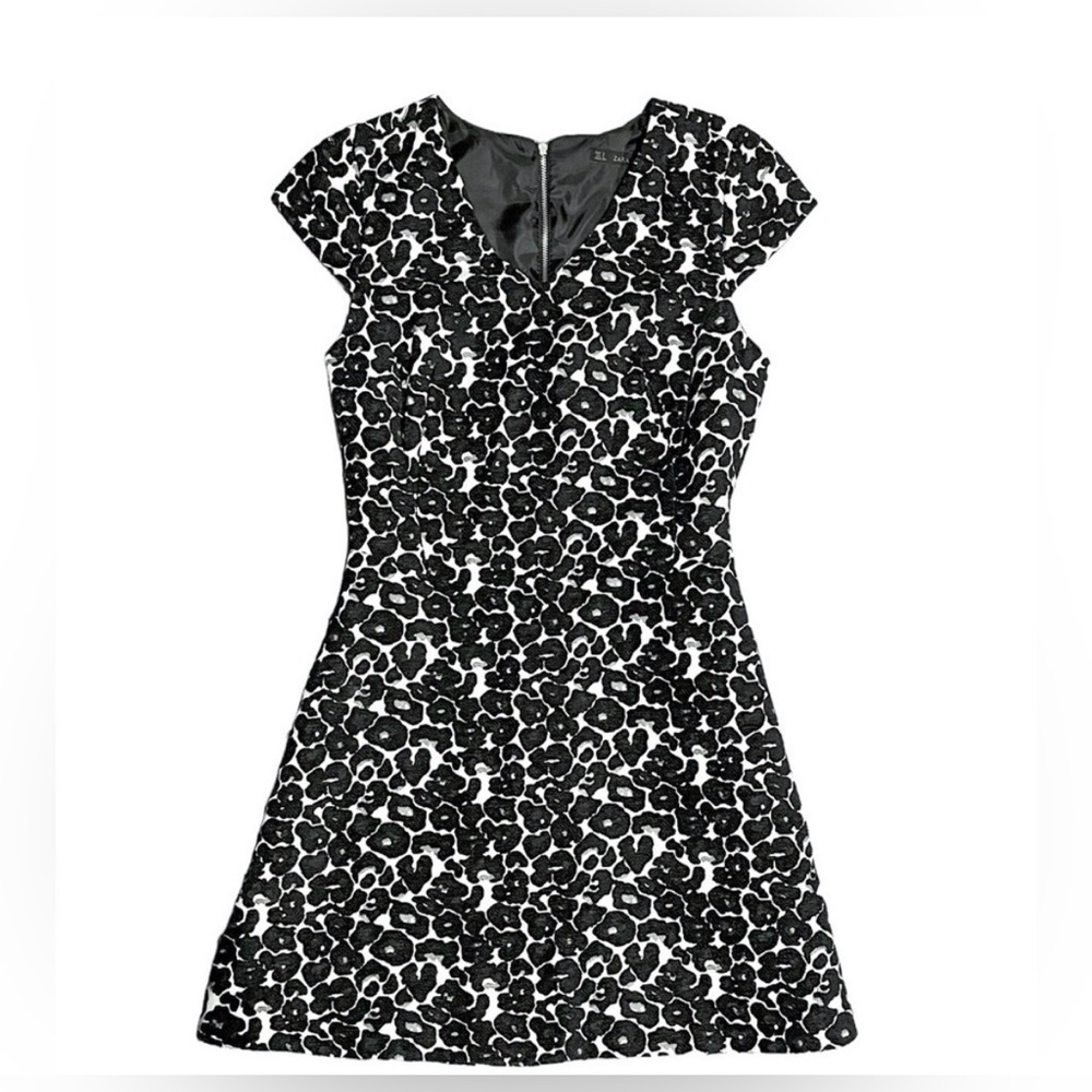 Zara Black and White Leopard Print Dress, Size S - Picture 6 of 14